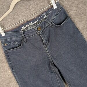 Eddie Bauer Curvy Crop Jeans Womens P2 Dark Wash Blue Denim Mid Rise Split Hem